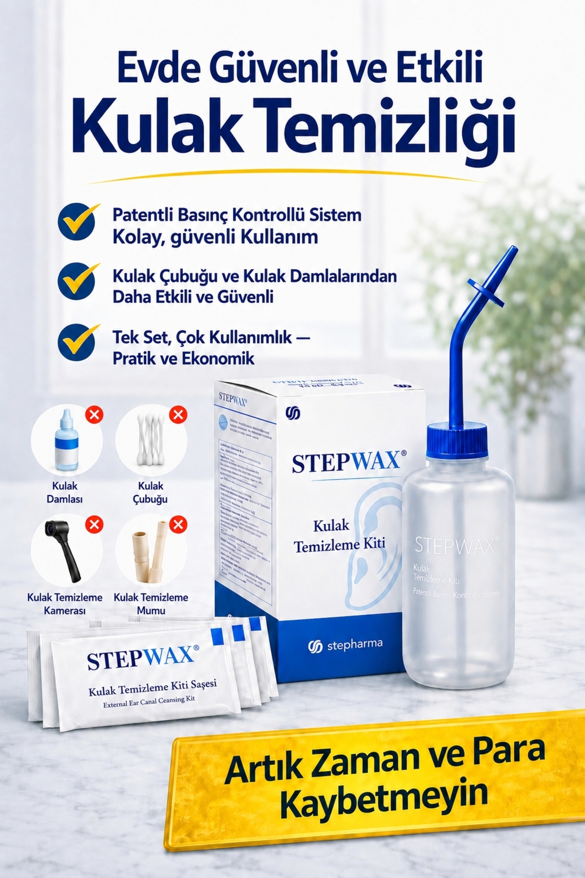 STEPHARMA Stepwax Kulak Kiri Temizleme Seti - Güvenli, Patentli Çözüm (Kulak Çubuğu/Damlası/Mumu/Kamerası Alternatifi)