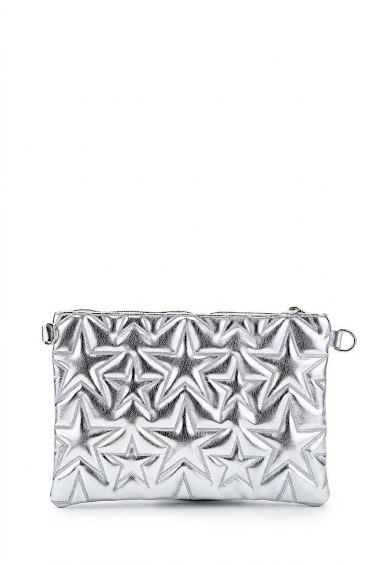 Genel Markalar Yıldız Dikişli Clutch Star Kadın Çanta Gümüş Rugan Zincirli En27 Boy19 görsel 2