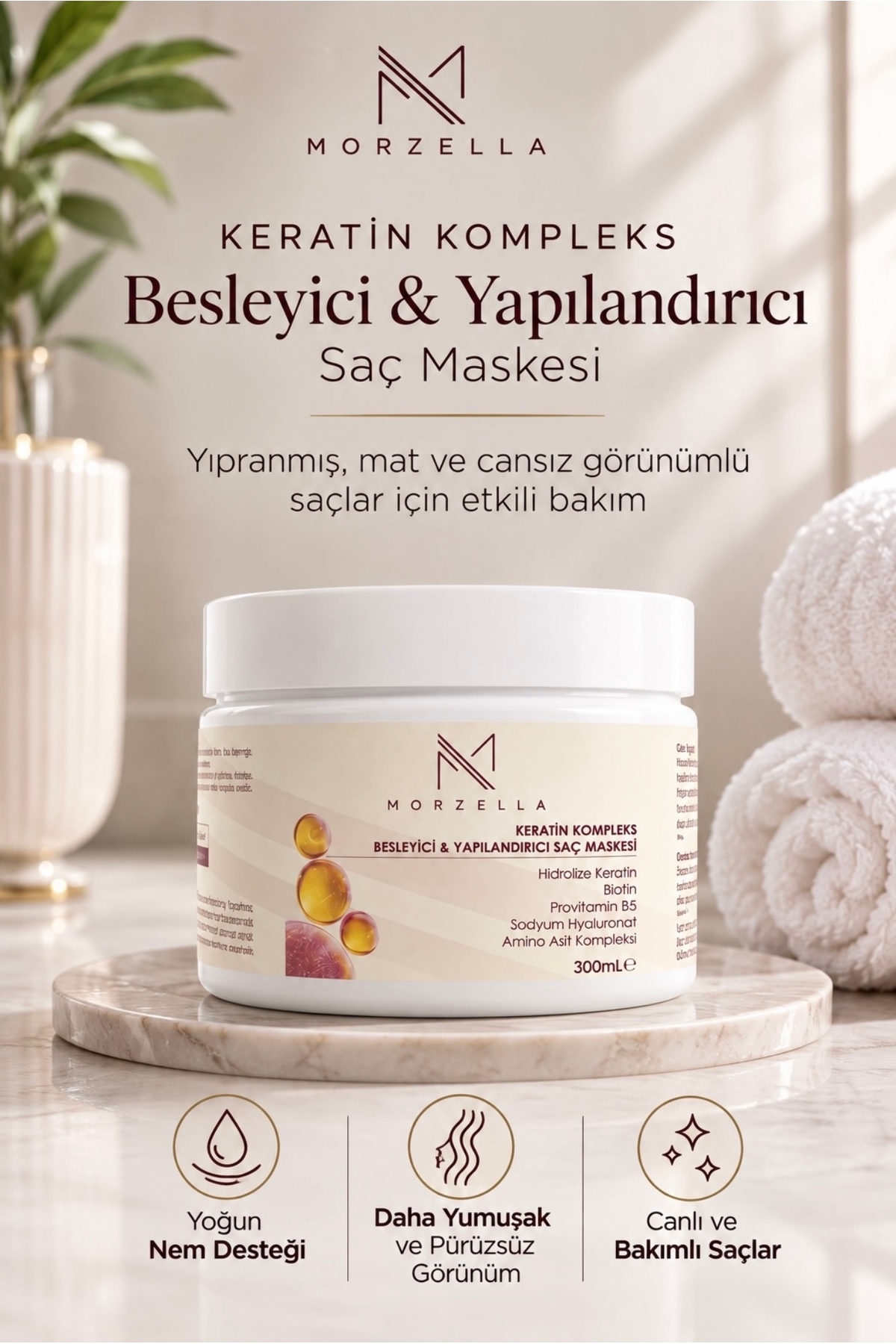 morzella Keratin Kompleks Besleyici Ve Yapılandırıcı Saç Bakım Maskesi 300 ML — 003