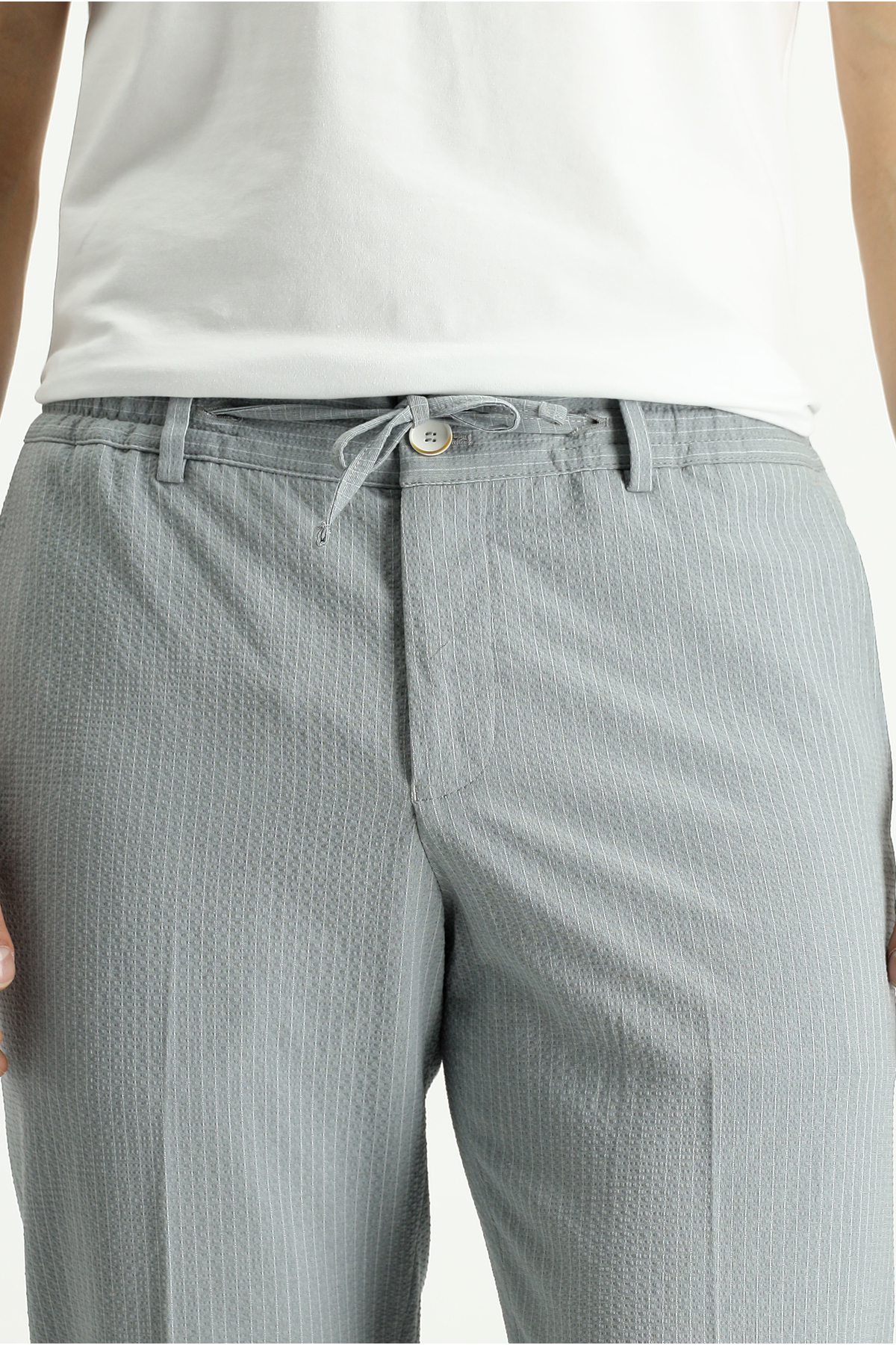 Kiğılı 7 Drop Super Slim Fit Eksra Dar Kesim Çizgili Beli Lastikli İpli Gofre Takım Elbise görsel 6
