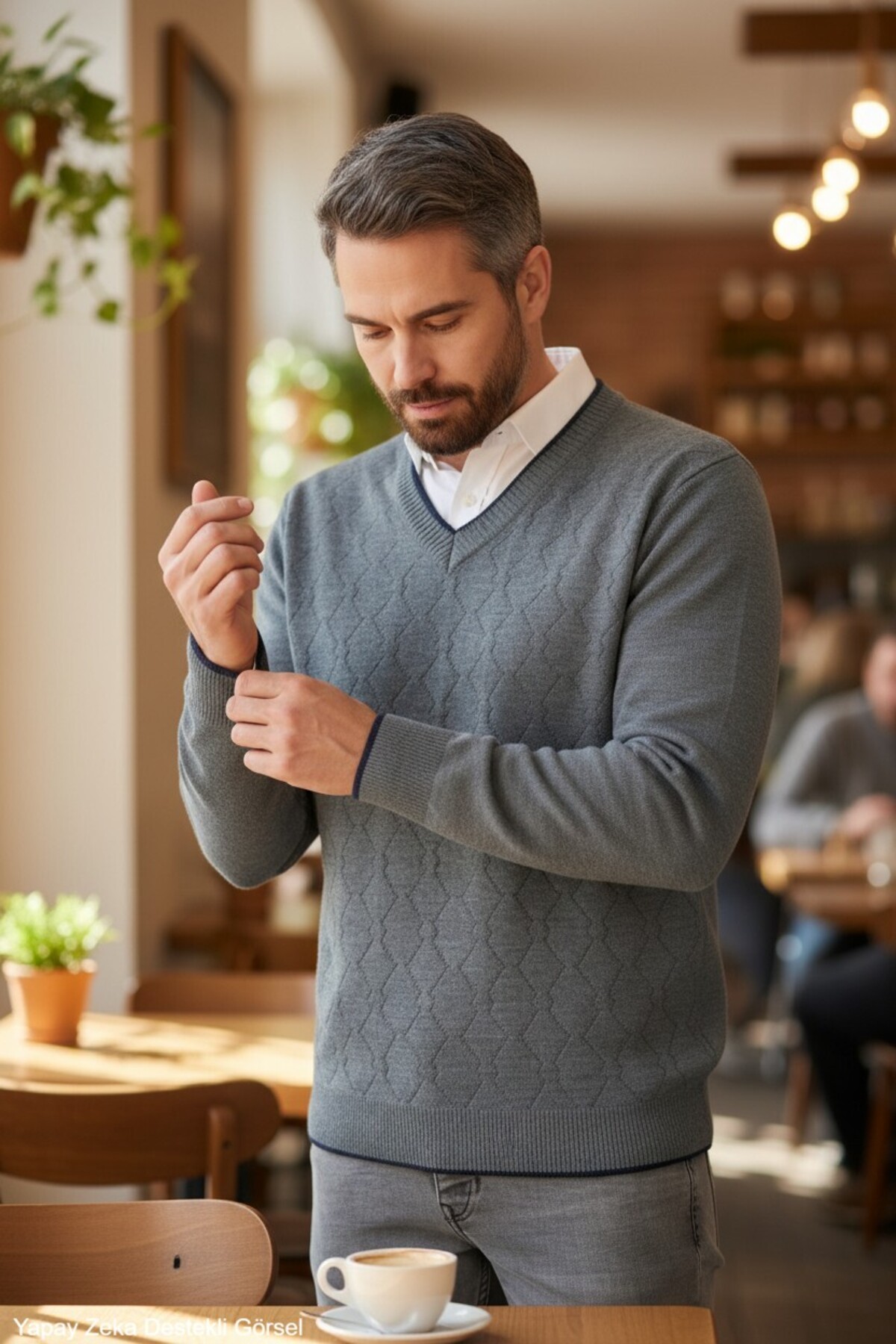 ژاکت بافتنی با یقه V-Neck Standard Fit — خاکستری kml501vyaka — تصویر 7 از 8