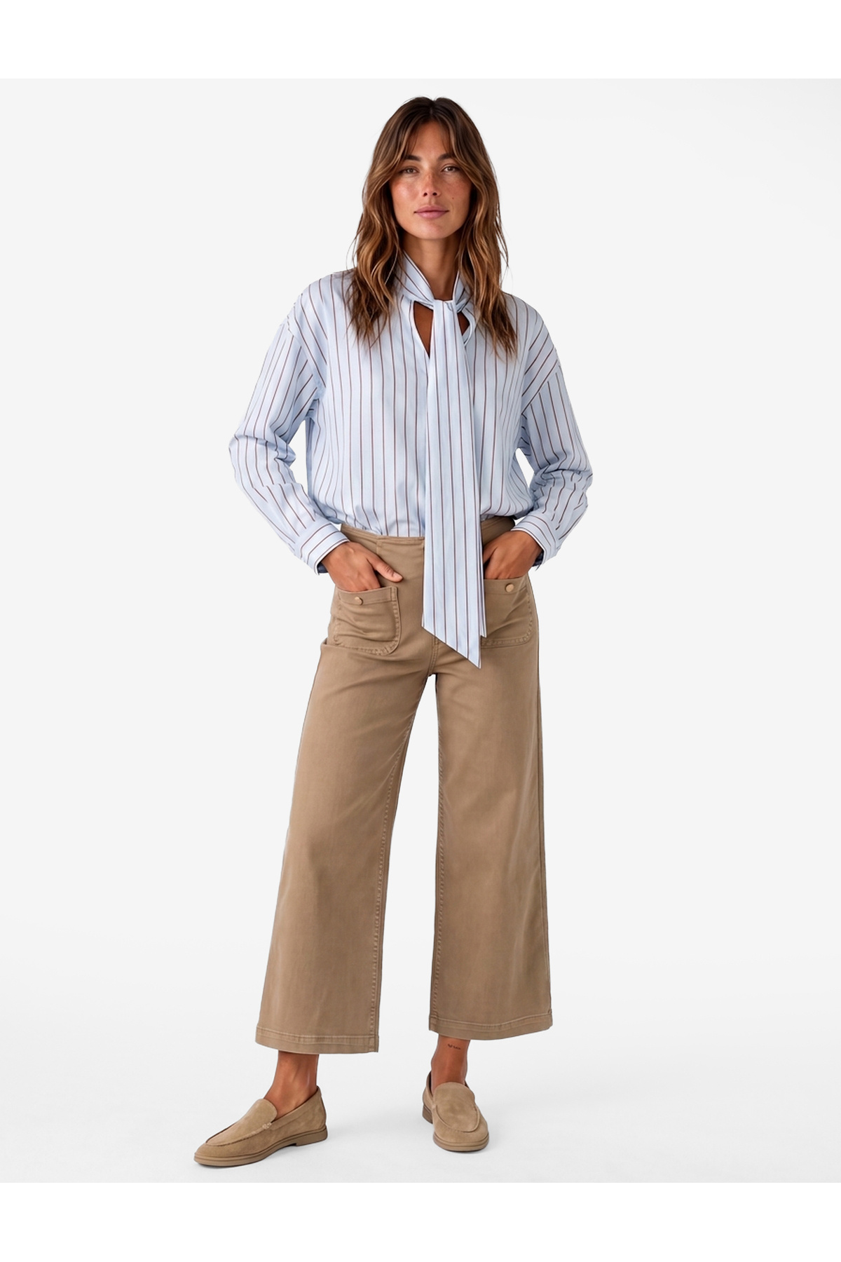 Koton Long Sleeve Stand Collar Striped Poplin Shirt