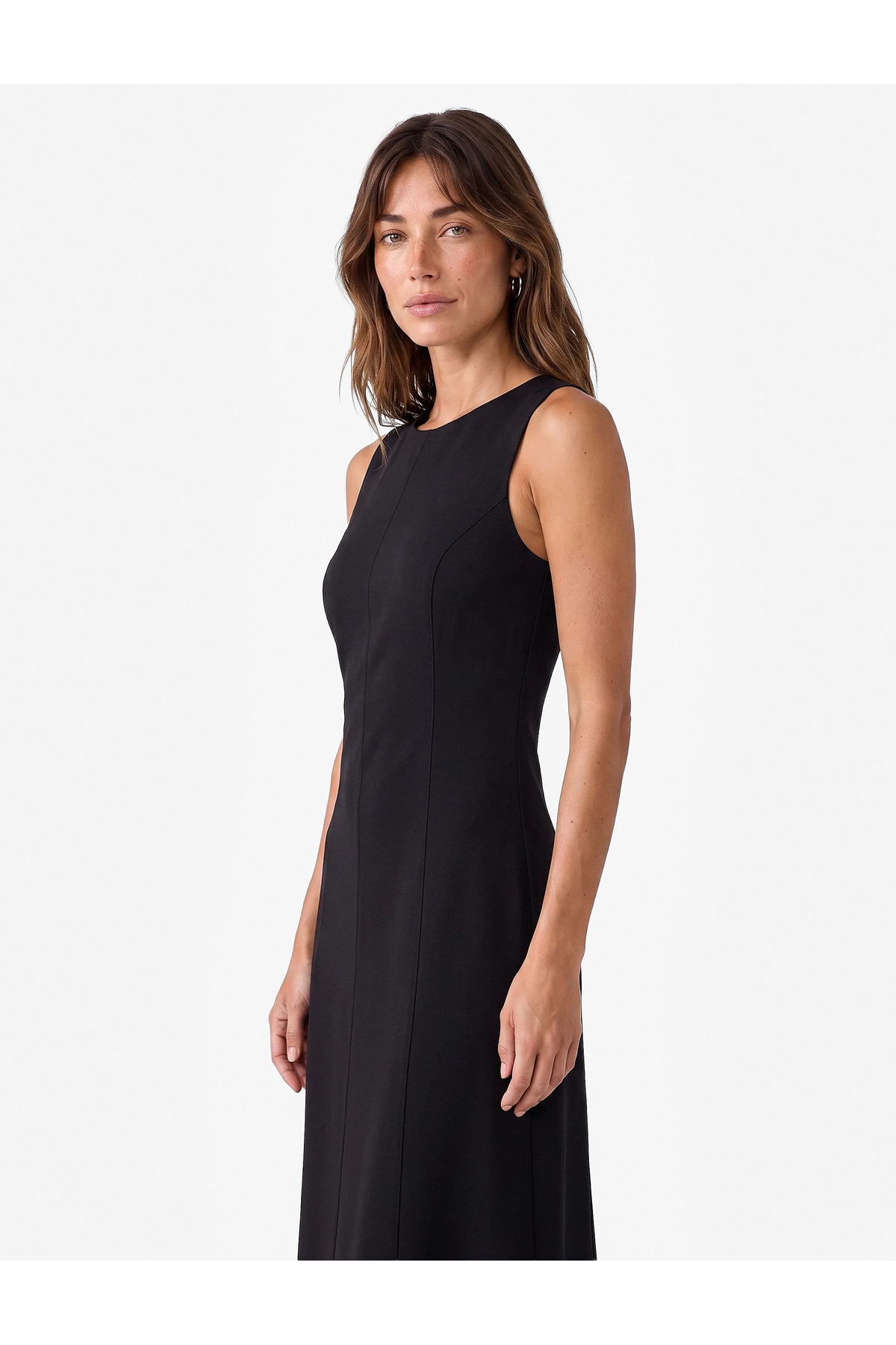Koton Dikiş Detaylı Slim Fit Bisiklet Yaka Kolsuz Midi Elbise görsel 2