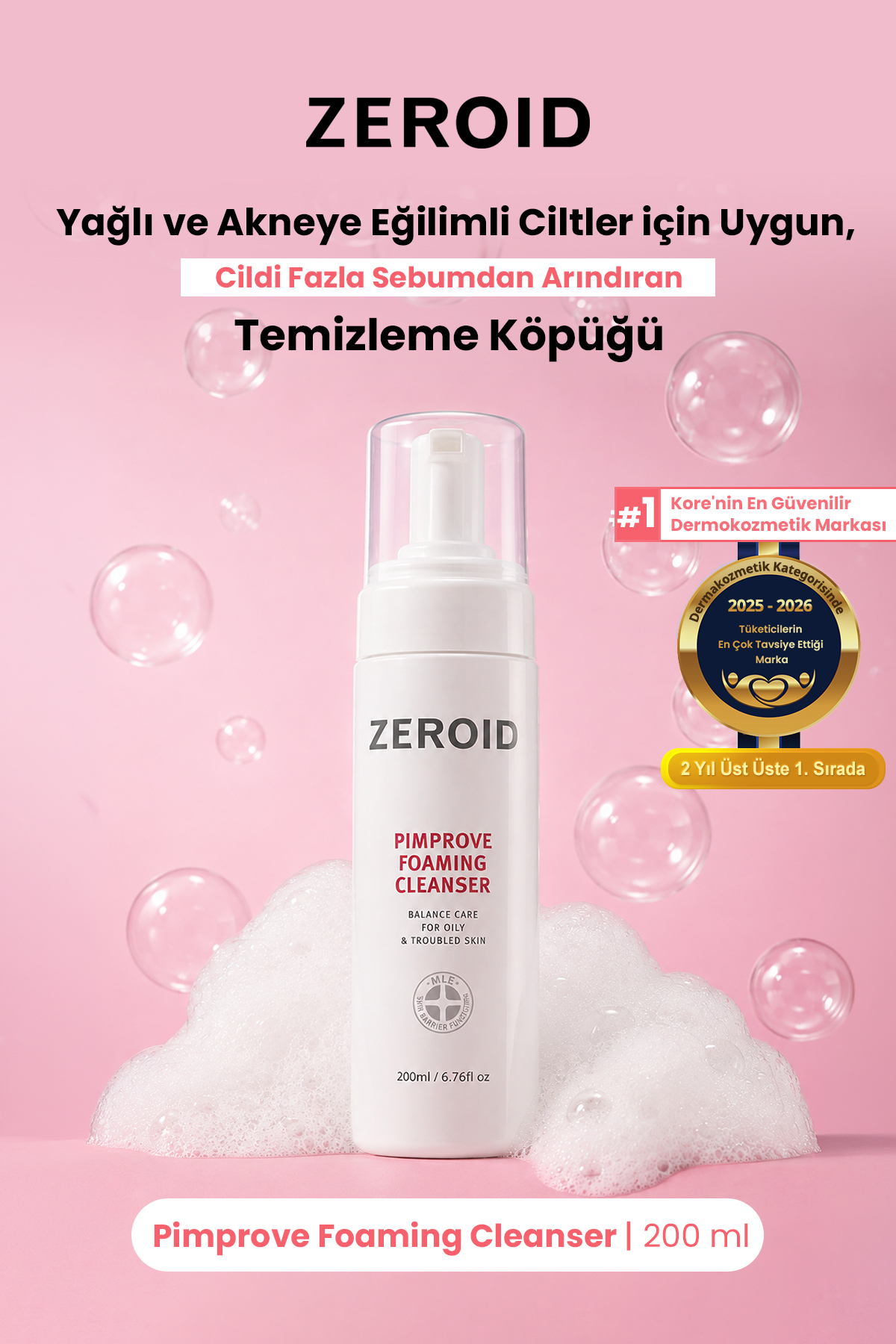 zeroid Akneye Eğilimli Ciltler İçin Yağ-Nem Dengesi Sunan Temizleme Köpüğü Pimprove Foaming Cleanser — F79834