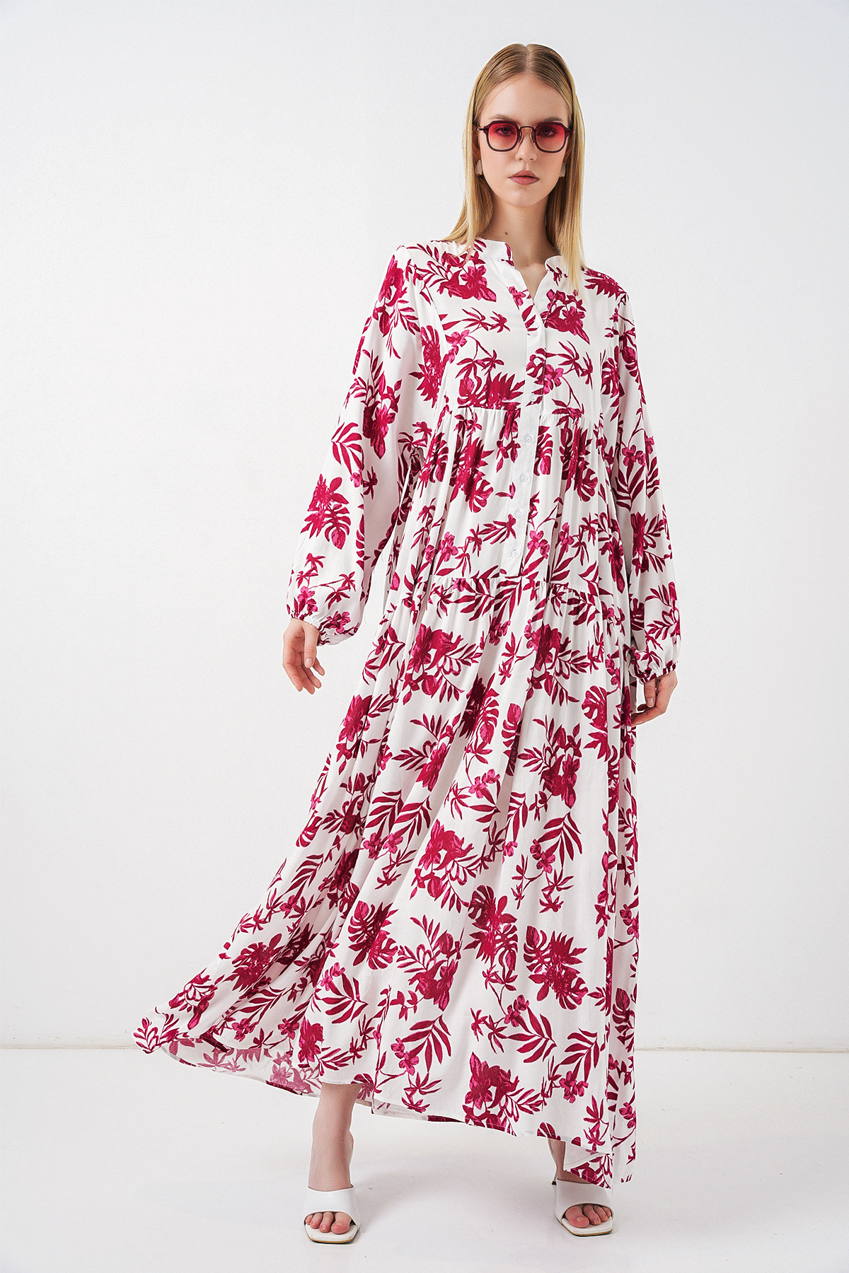 Bigdart Women's Patterned Long Hijab Dress 2585 - V. Red