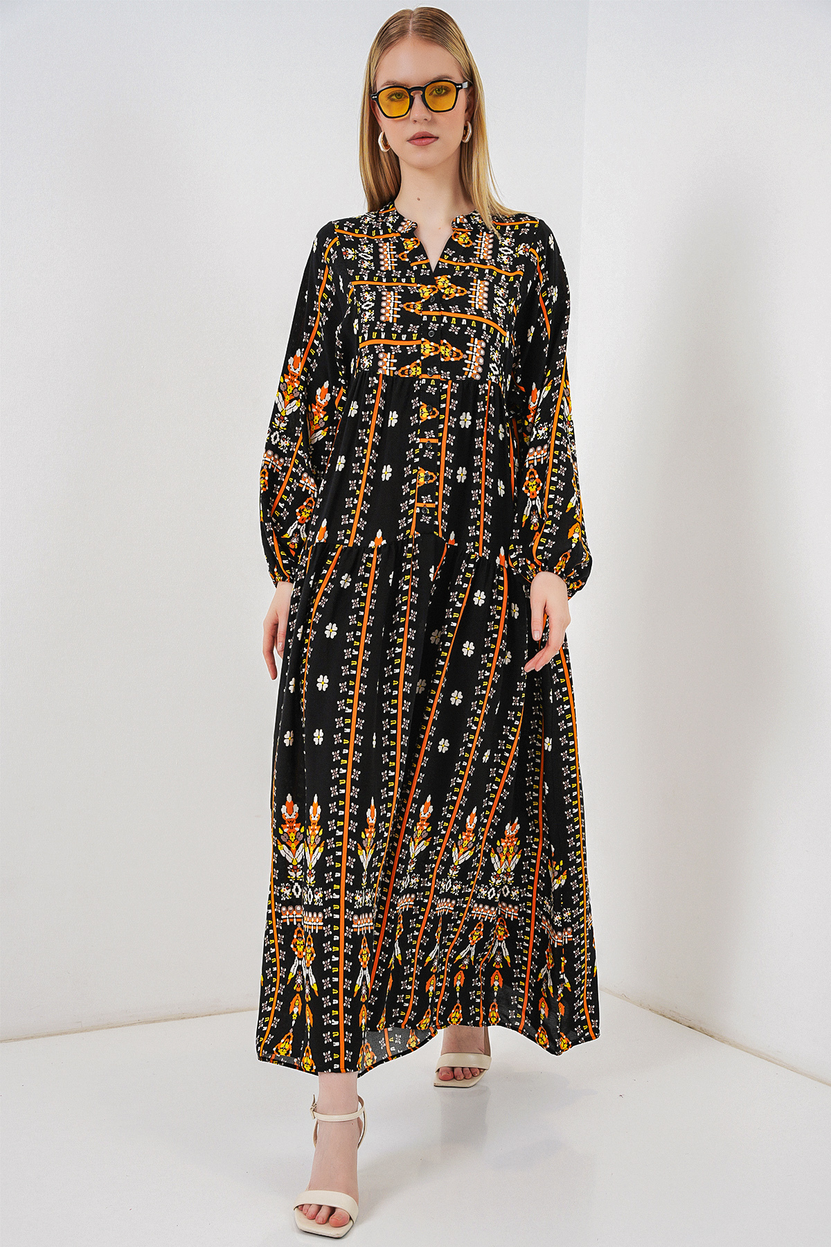 Bigdart Women's Patterned Long Hijab Dress 2585 - N. Black