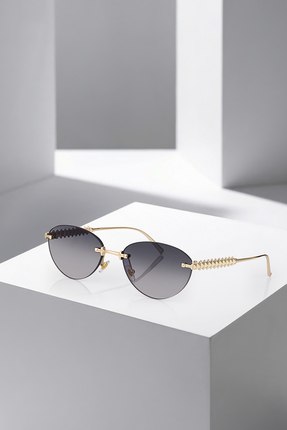 polo air UV400 Korumalı Çerçevesiz Cat Eye Kadın Güneş Gözlüğü Siyah Gold Ren...