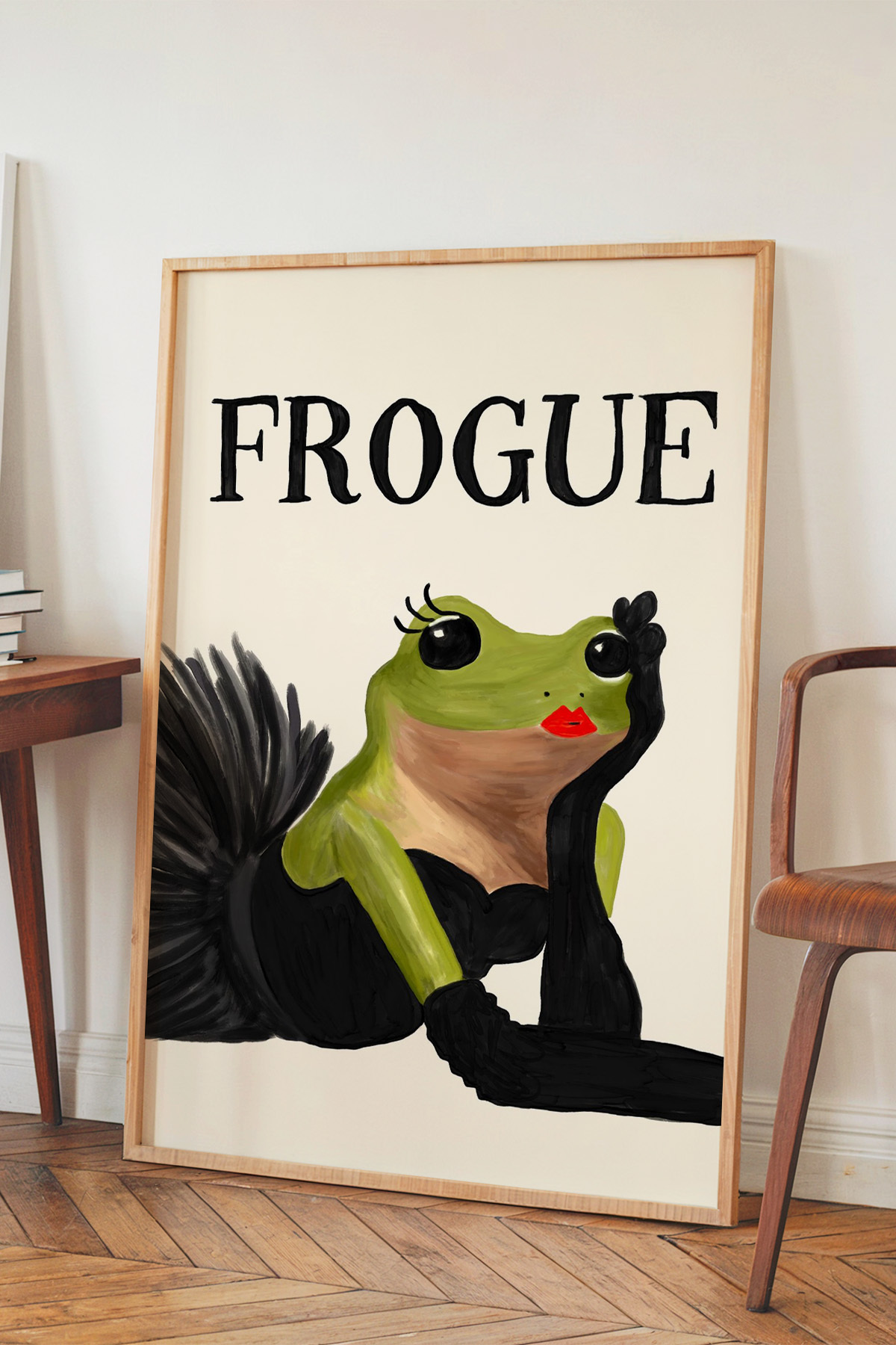 Kurbağa Tablo Poster Kadın Figürlü Komik Modern Sanat Duvar Dekoru Çerçevesiz
