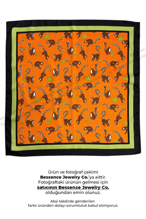 Bessence Jewelry Co Turuncu Zeminli Rakun Desenli Kadın Fular 70X70 CM
