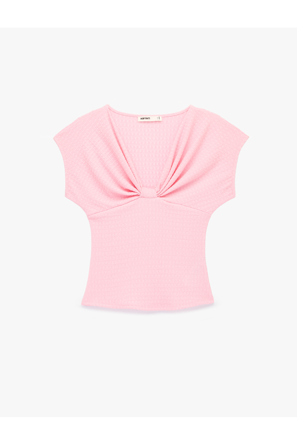 Koton Bürümcük Fabric Textured Slim Fit Sleeveless V-Neck T-Shirt with Knot Detail