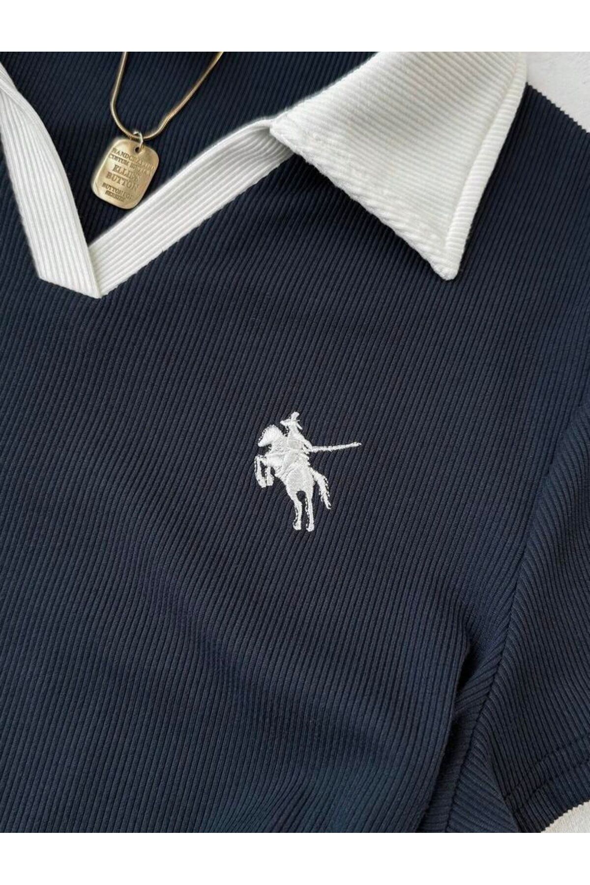 Gofeel  Soul Renkli Polo Yaka Nakışlı Büzgülü Bluz - Görsel 4