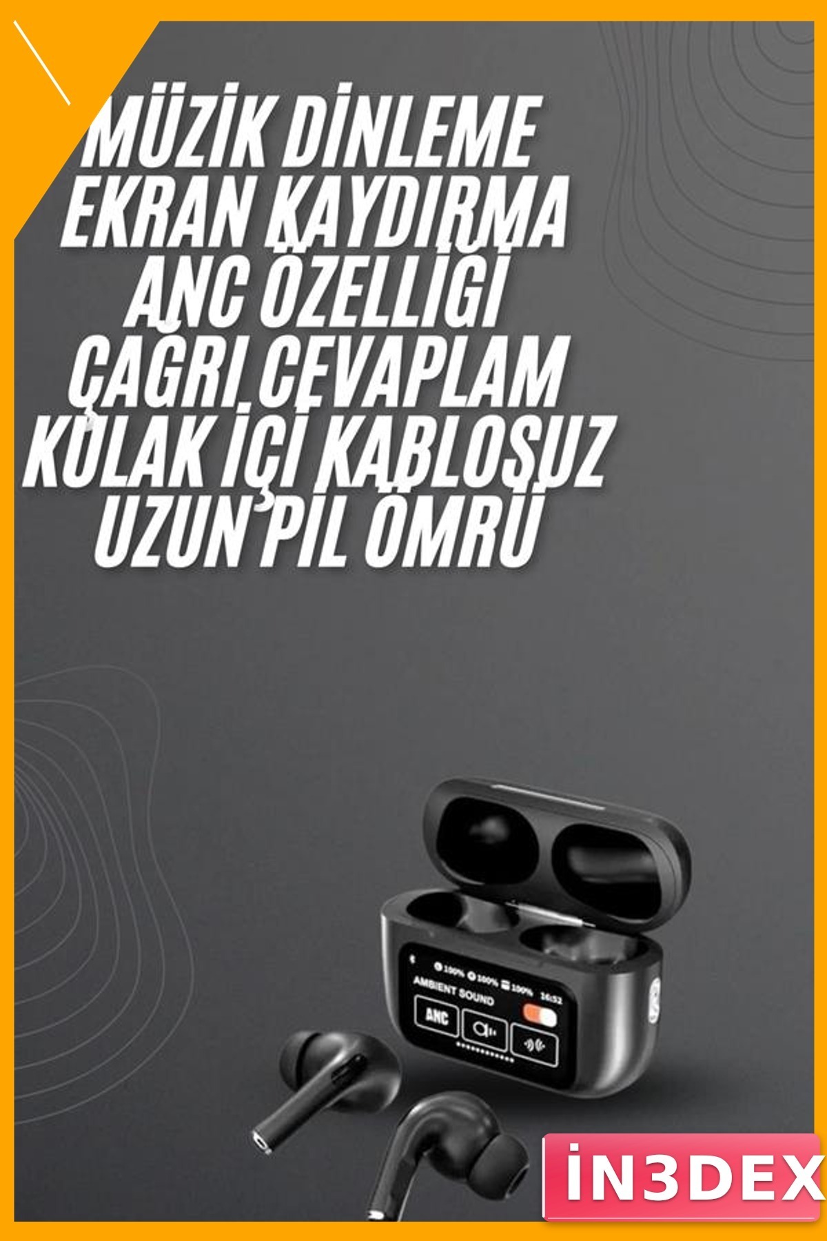 Ekranlı Bluetooth Kulaklık 5.0 Aktif Gürültü Önleme Siyah