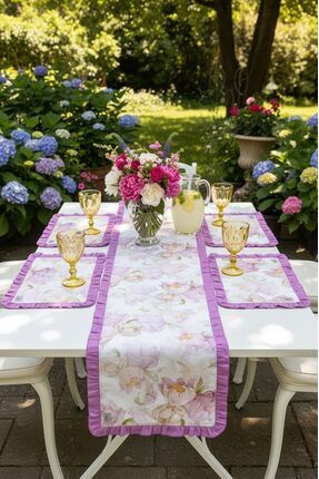 MAİSON ALİSA “Victorian Garden” Gül Kurusu Ve Çiçek Desenli Runner 4 lü Ameri...