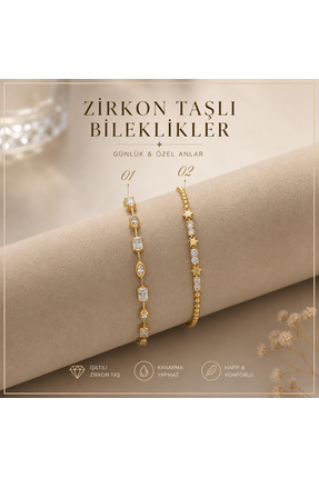 ADELYA CONCEPT Zirkon Taşlı 14k Altın Renginde Gold Çelik Bileklik