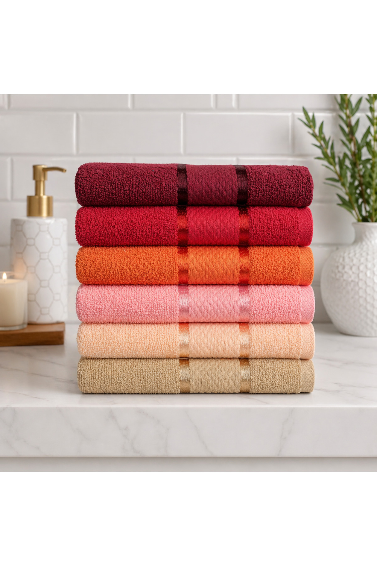 Kotonia Home Set de 6 prosoape de baie, 50x90 cm, 100% bumbac, 420gsm, multic...