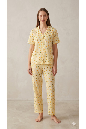 PİJALİNA Kadın Kısa Kollu Bürümcük Pijama Takımı