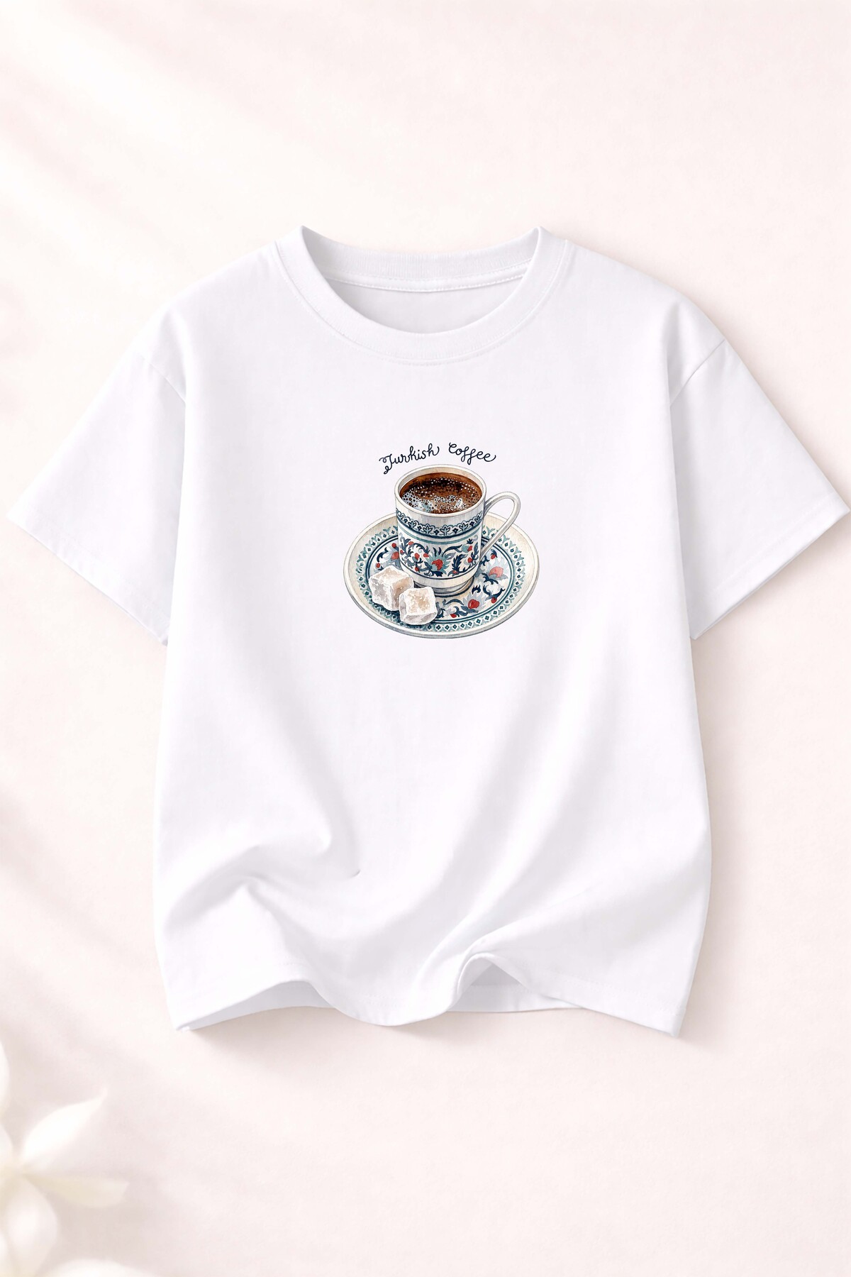 Turkish Coffee Print Detailed Women's Crew Neck Cotton T-Shirt