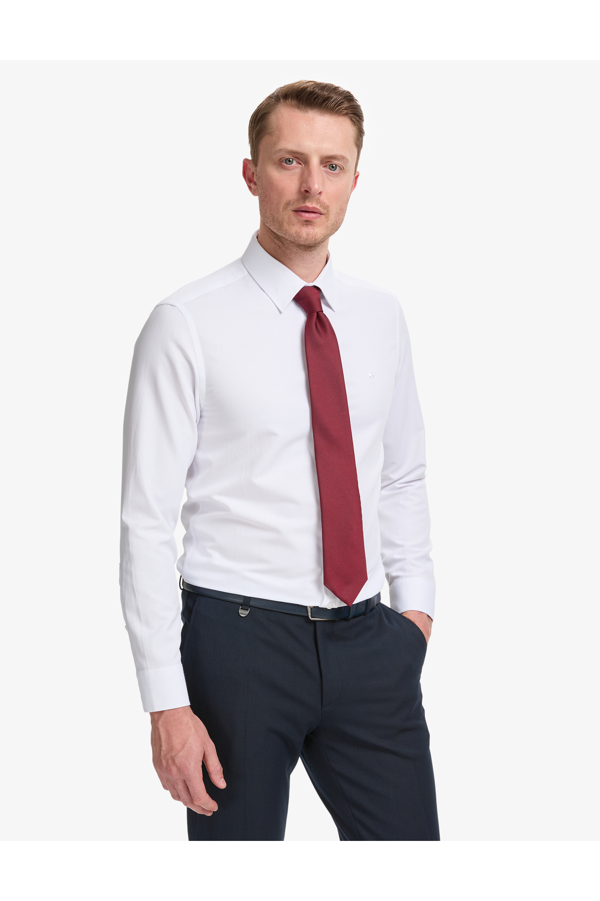 Pierre Cardin White Slim Fit Dobby Long Sleeve Shirt 50325354-Vr013