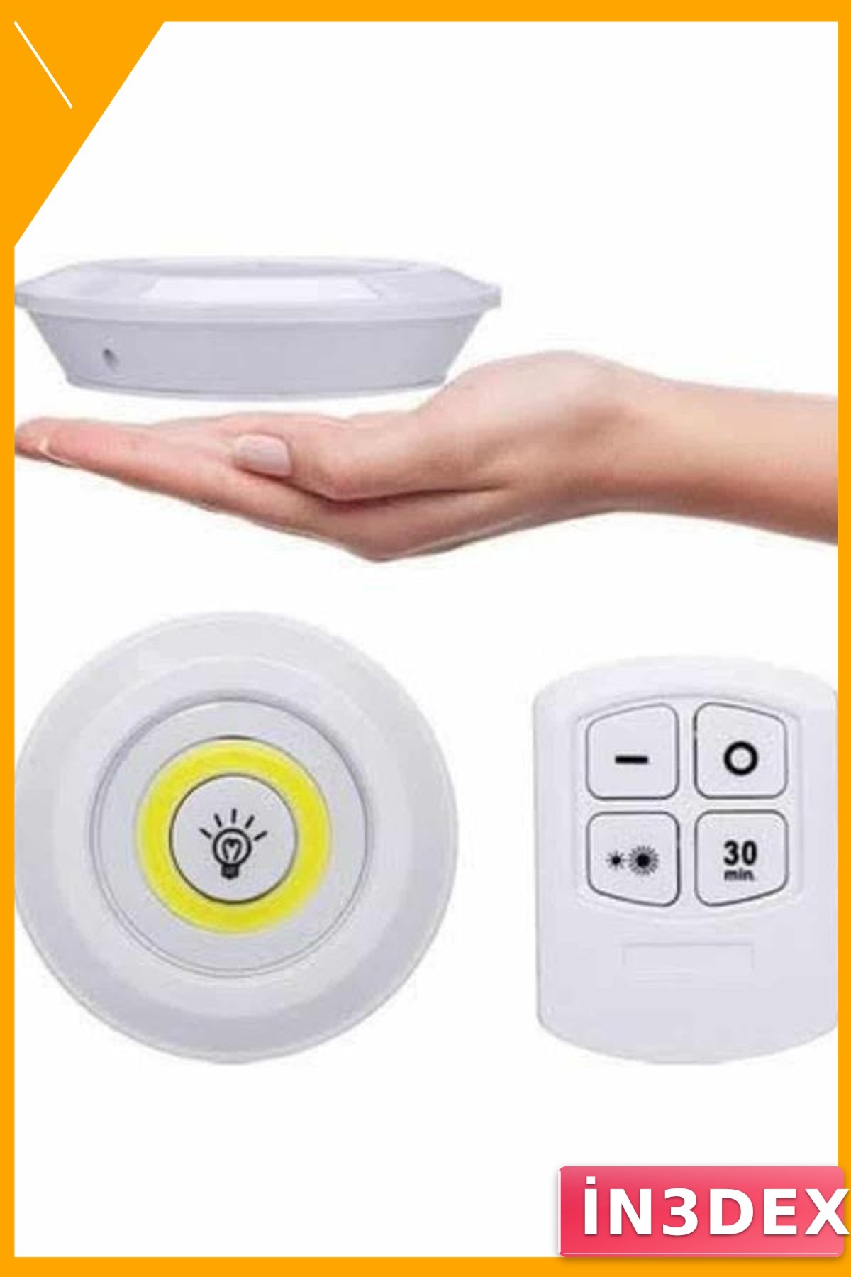 Kablosuz Pilli LED Spot Işık 3'lü Set Uzaktan Kumandalı Yapışkanlı