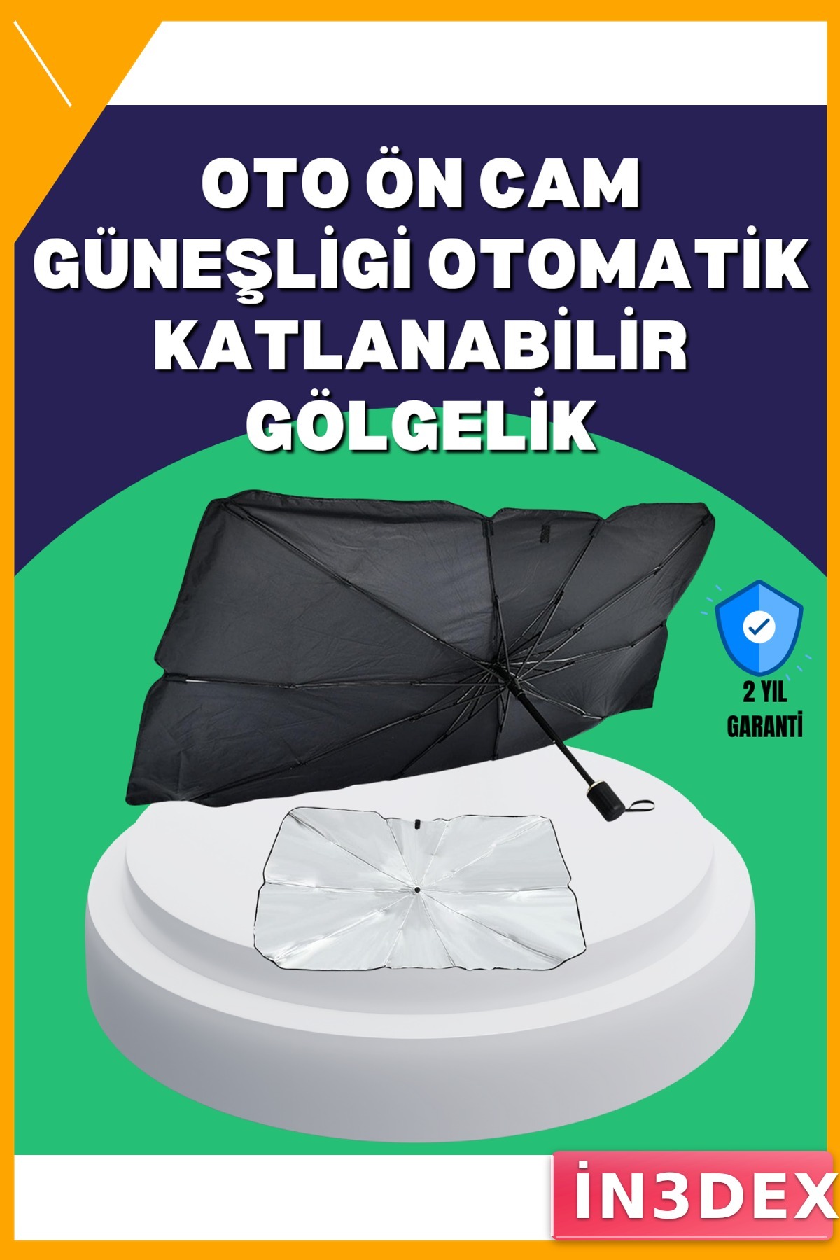 Katlanabilir Şemsiye Tasarımlı Araç Güneşliği 125x65 cm UV Koruma