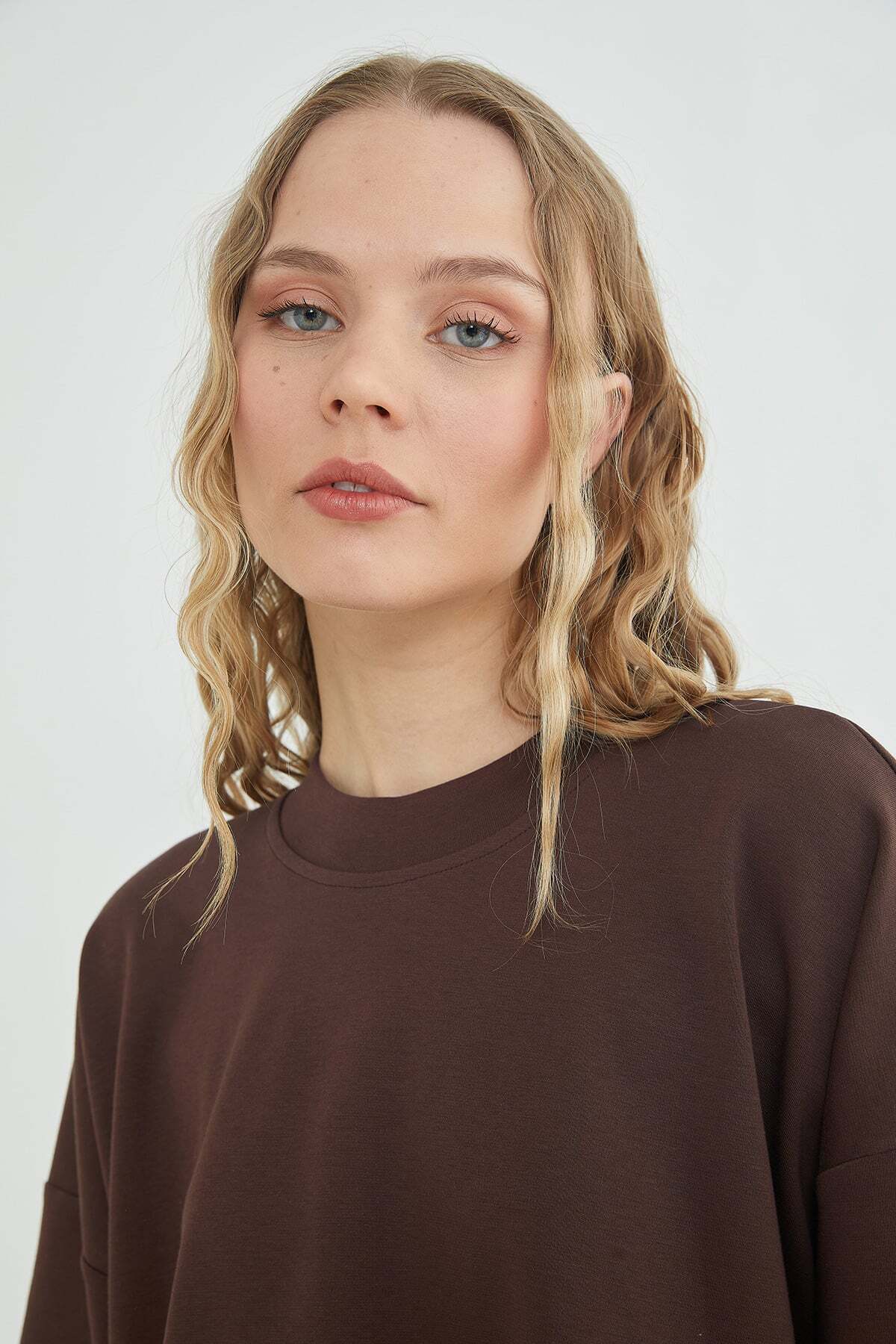 Fulla Moda Basic Bisiklet Yaka Oversize Sweatshirt görsel 6