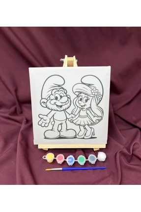 obelleatelier Şirinler Tuval Boyama Seti 20x20 cm | 6 Renk Boya ve Fırça Dahi...