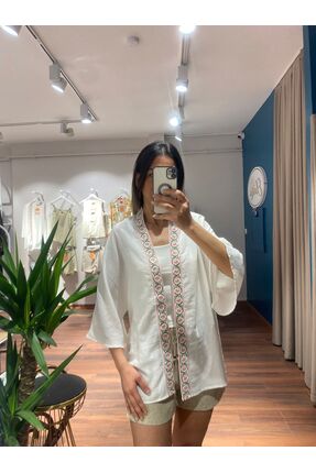 Quzu Nakış Şerit Detaylı Salaş Kimono