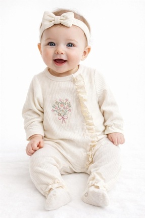 PofudukButik Pofuduk Butik %100 Pamuklu Fırfırlı ve Çiçek Nakışlı 2'li Bebek ...