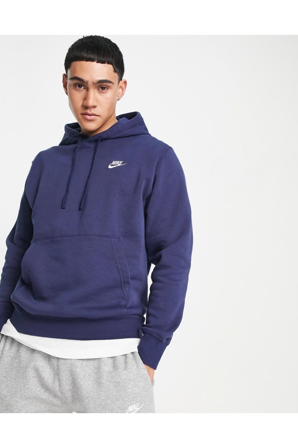 Nike Sportwear Club Şardonlu Kapüşonlu Günlük Stil Lacivert Sweatshirt görsel 3