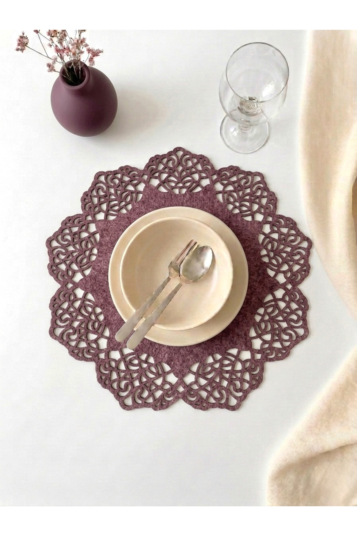 Damson Suede Fabric American Service Underplate 35x35 Cm Round Set of 6 - Stylish and Durable