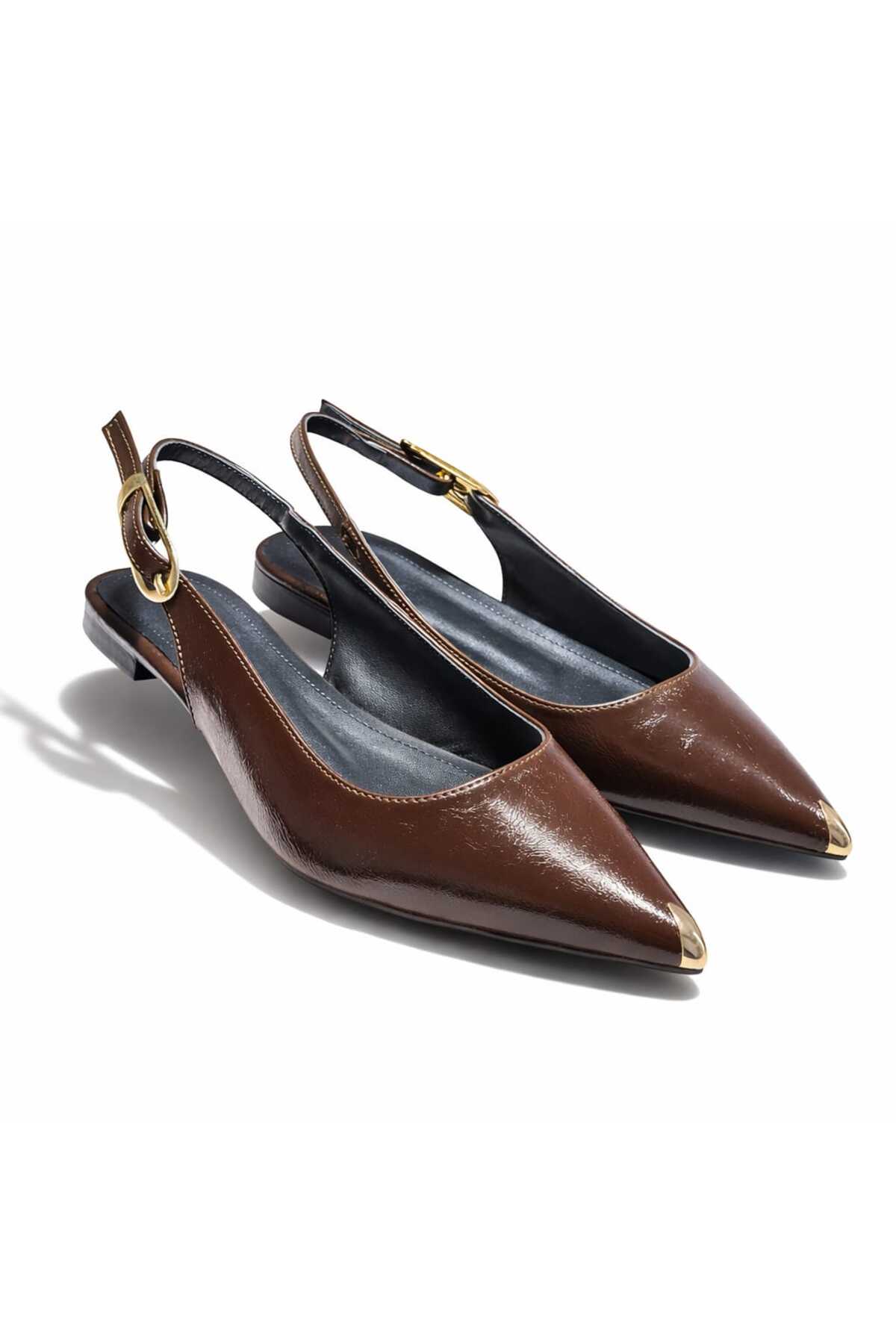 CİMİLİ SHOES Kadın Siyah Kırışık Rugan Metal Burunlu Detay Babet görsel 6