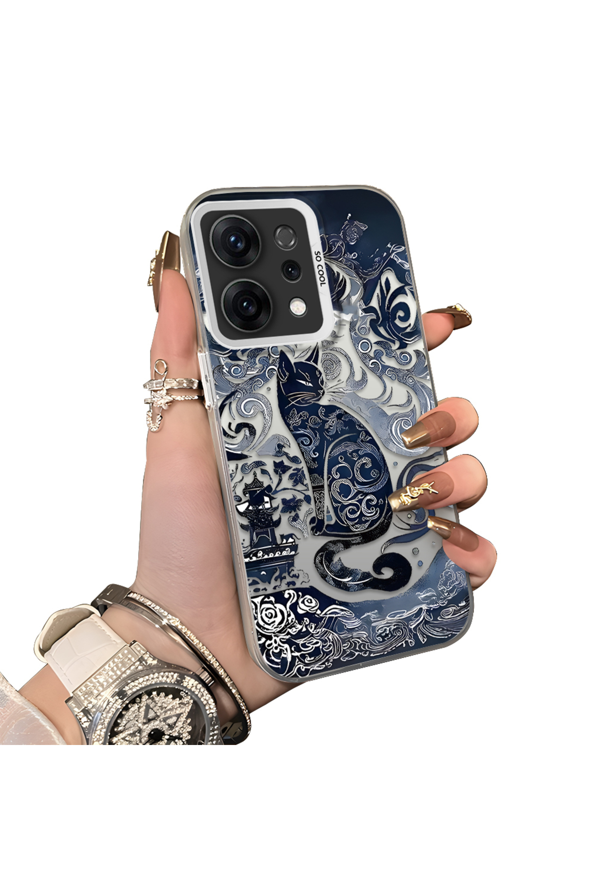 Oppo Reno 14f Compatible Hard Acrylic Rear Silicone Edge Lens Protection Case