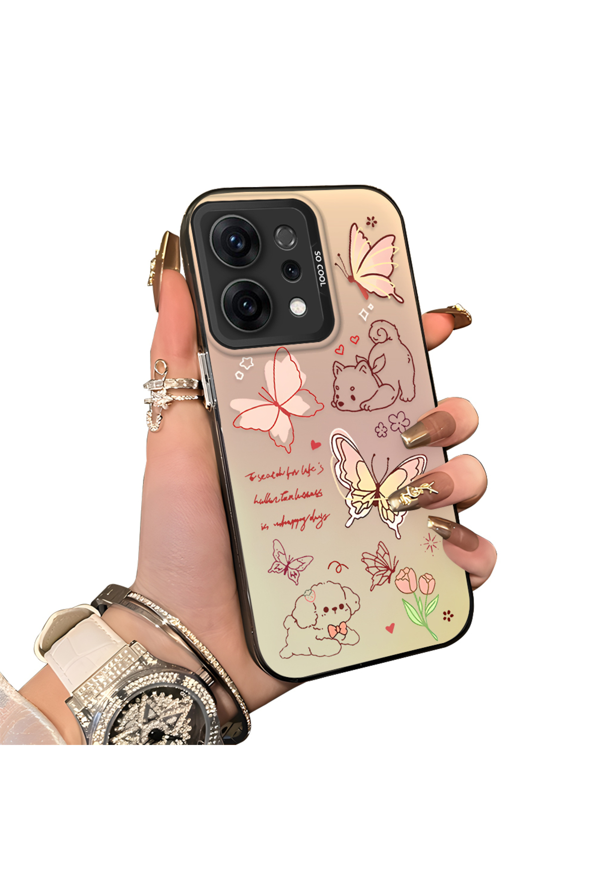 Oppo Reno 14f Compatible Hard Acrylic Rear Silicone Edge Lens Protection Case