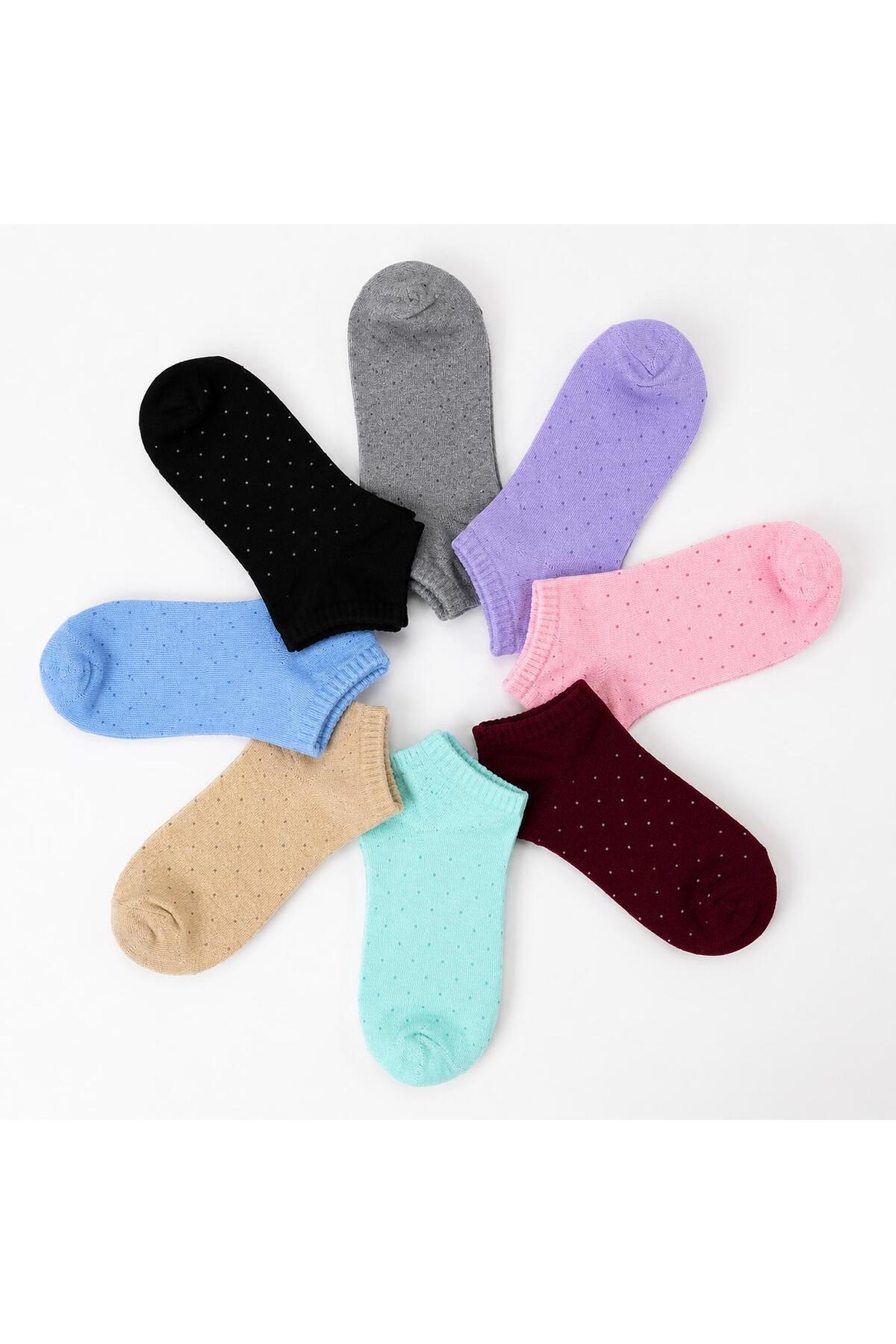 Sky Socks 8'Li Puantiye Desenli Ekonomik Paket Patik Çorap Seti görsel 3
