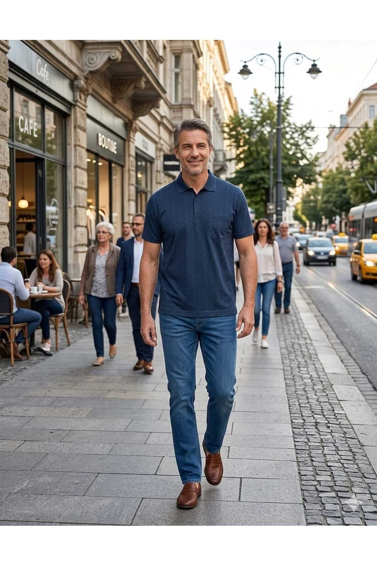 KMKkombin Baba Klasik Kesim Cepli Büyük Beden Polo Yaka Rahat Kesim Düğmeli Erkek Tişört görsel 5