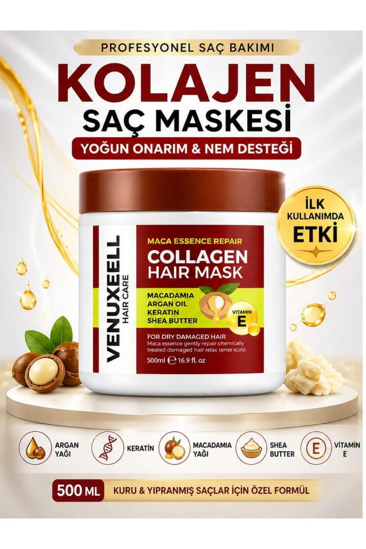 3’lü Saç Bakım Seti Kolajen Saç Maskesi + Argan Yağlı Saç Serumu + Keratin Onarıcı Şampuan karsel — beyaz 3lü set — تصویر 4 از 5