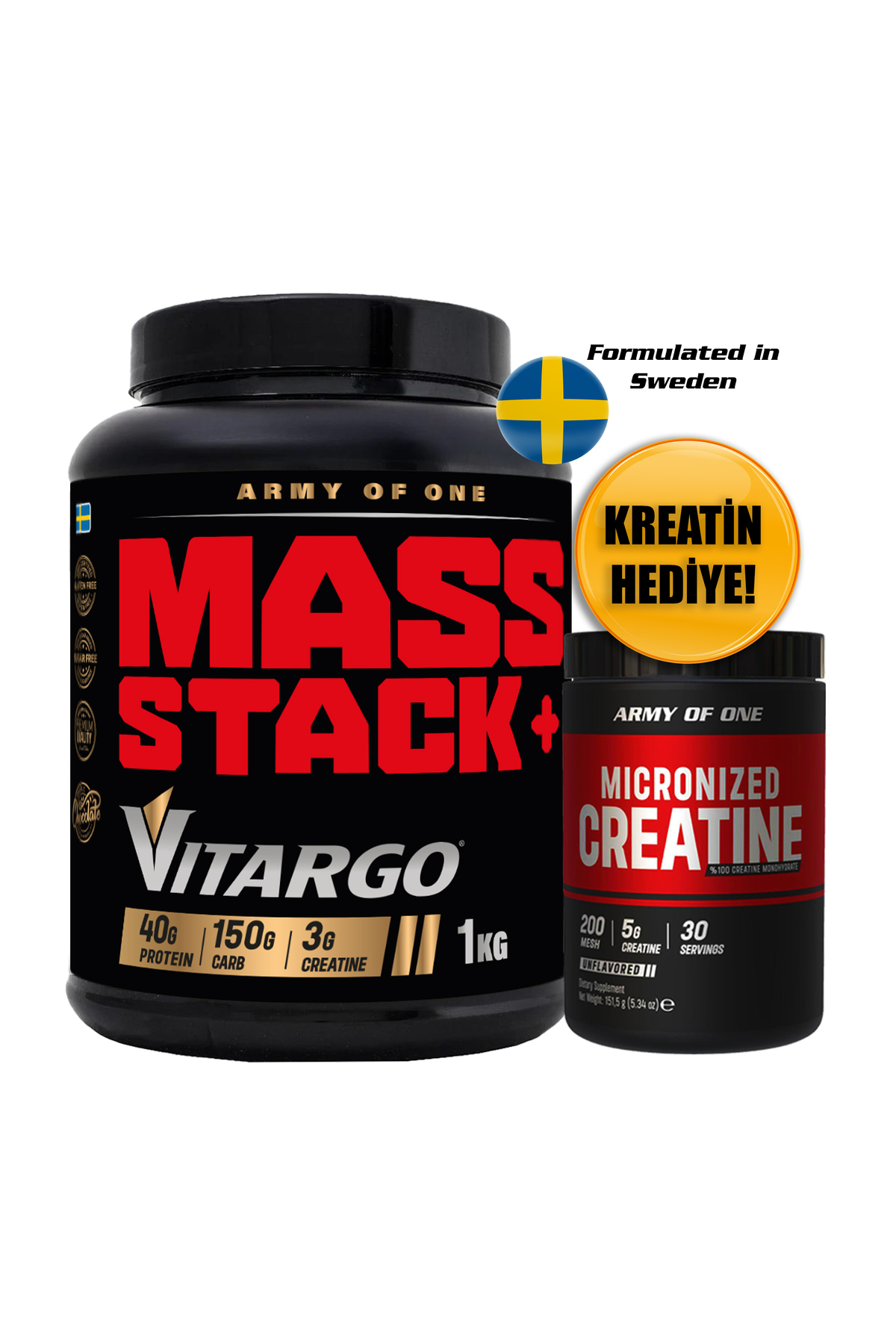 ARMY OF ONE MASS STACK GAİNER 1 KG DOUBLE CHOCOLATE AROMA + CREATINE ...