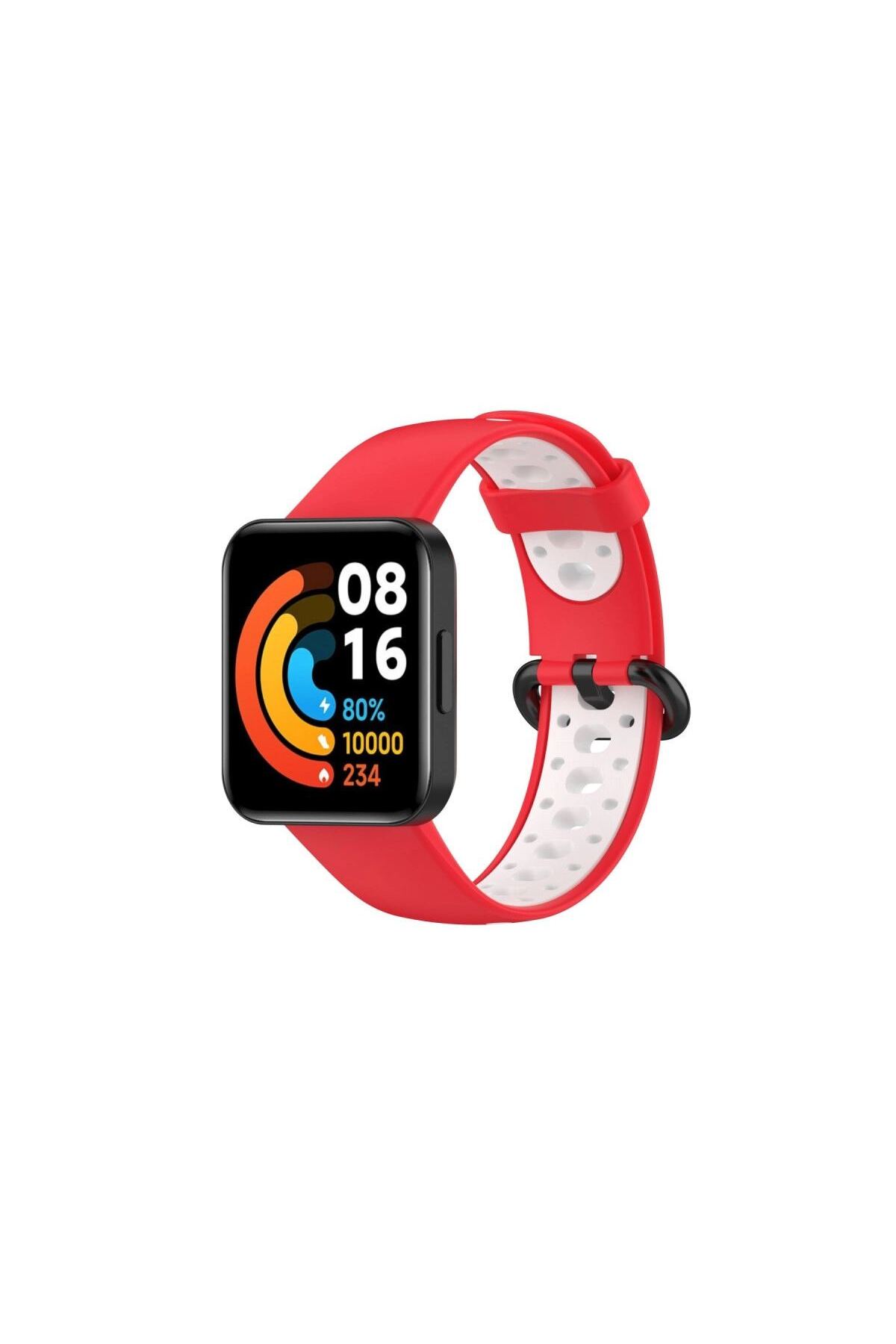 Xiaomi Redmi Watch 2 Spor Delikli Kordon - Kırmızı-beyaz