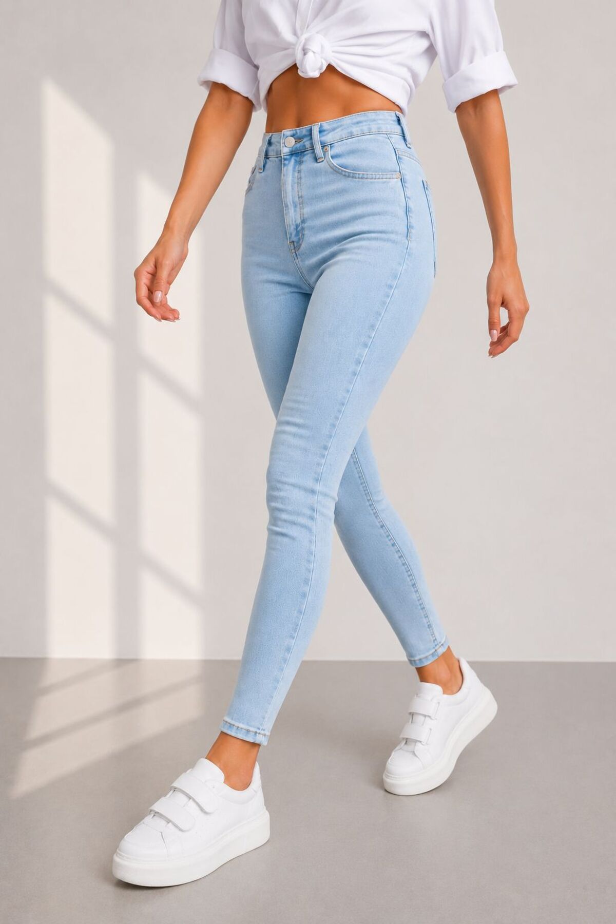 Lighter Jeans Kadın Açık Mavi Yüksek Bel Skinny Fit Toparlayıcı Jean Pantolon görsel 5