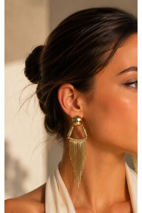ANKA JEWELLRY GOLD ZİNCİR PÜSKÜLLÜ SALLANTILI ÇELİK KADIN KÜPE