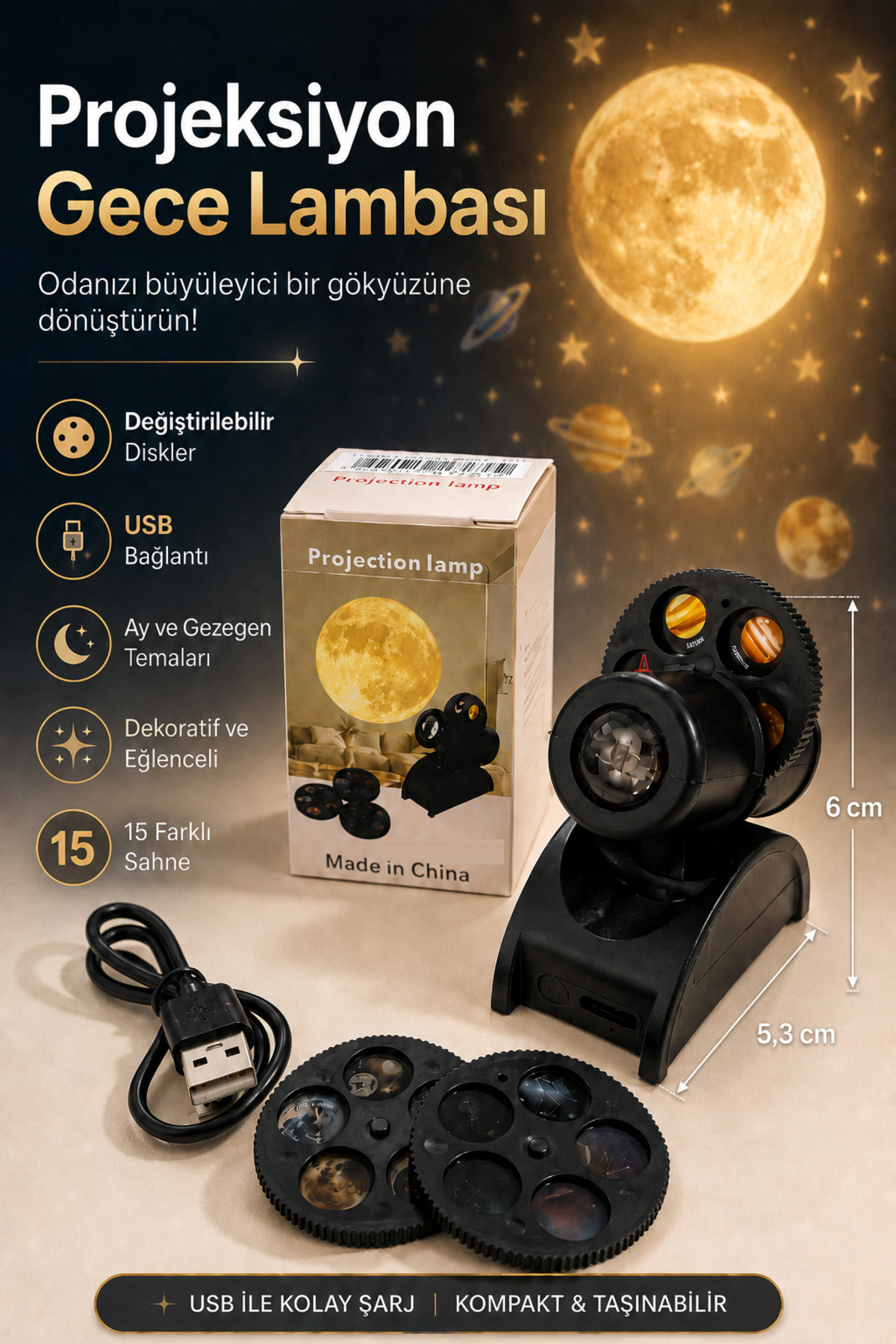 Starry Night Light 15 Different Stage Projection Led Lamp USB Rechargeable Moon and Planet Projector