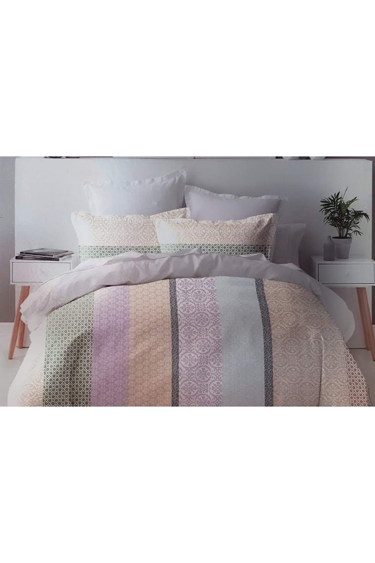 MILANO COLLECTION Double Bed Linen Top Bottom Set 100% Cotton 51209 C3 Purple...