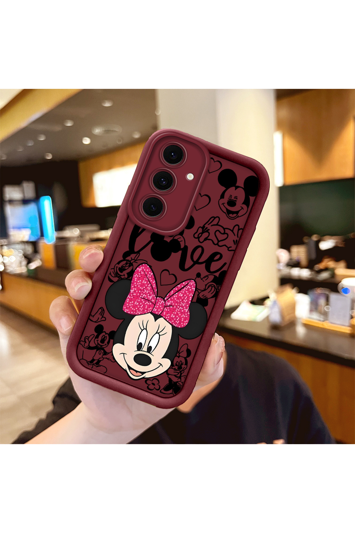 Samsung Galaxy S24 FE Compatible High Quality Cartoon Printed Shockproof Burgundy Silicone Case