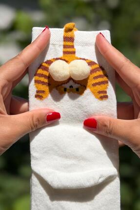 LouSocks Kedi Desenli Ponpon Çorap