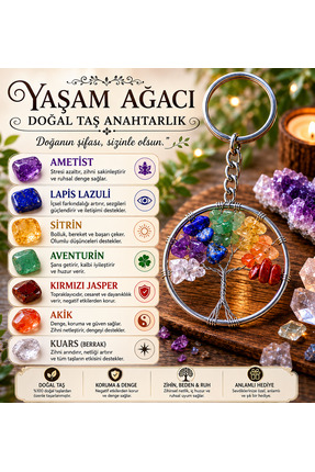 OSMANLI DOĞAL TAŞ Sertifikalı Çakra Yaşam Ağacı Anahtarlık