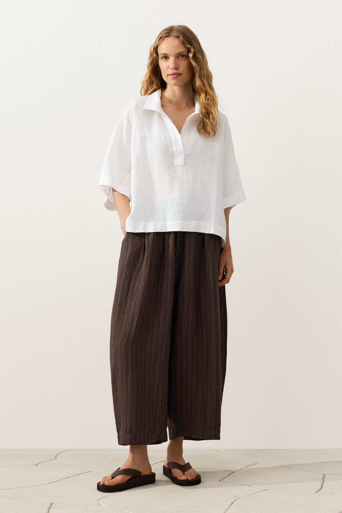 Oysho  Oversize %100 keten kısa kollu gömlek - Görsel 2