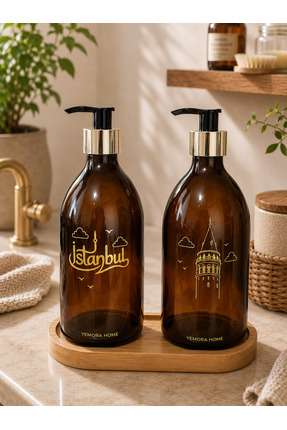 Yemora Home Cam Sabunluk Seti 2'li Bambu Standlı 500 ML - Galata & İstanbul