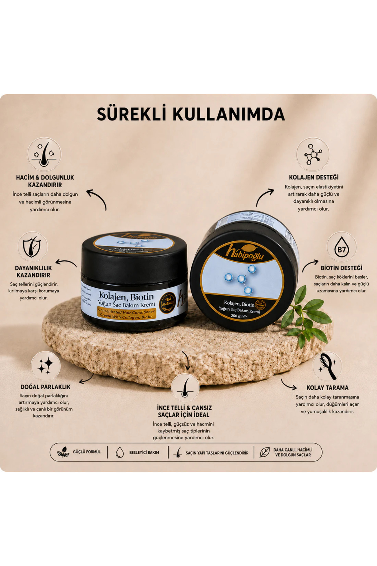 Kolajen, Biotin Yoğun Saç Bakım Kremi — HBP-019 — تصویر 2 از 2
