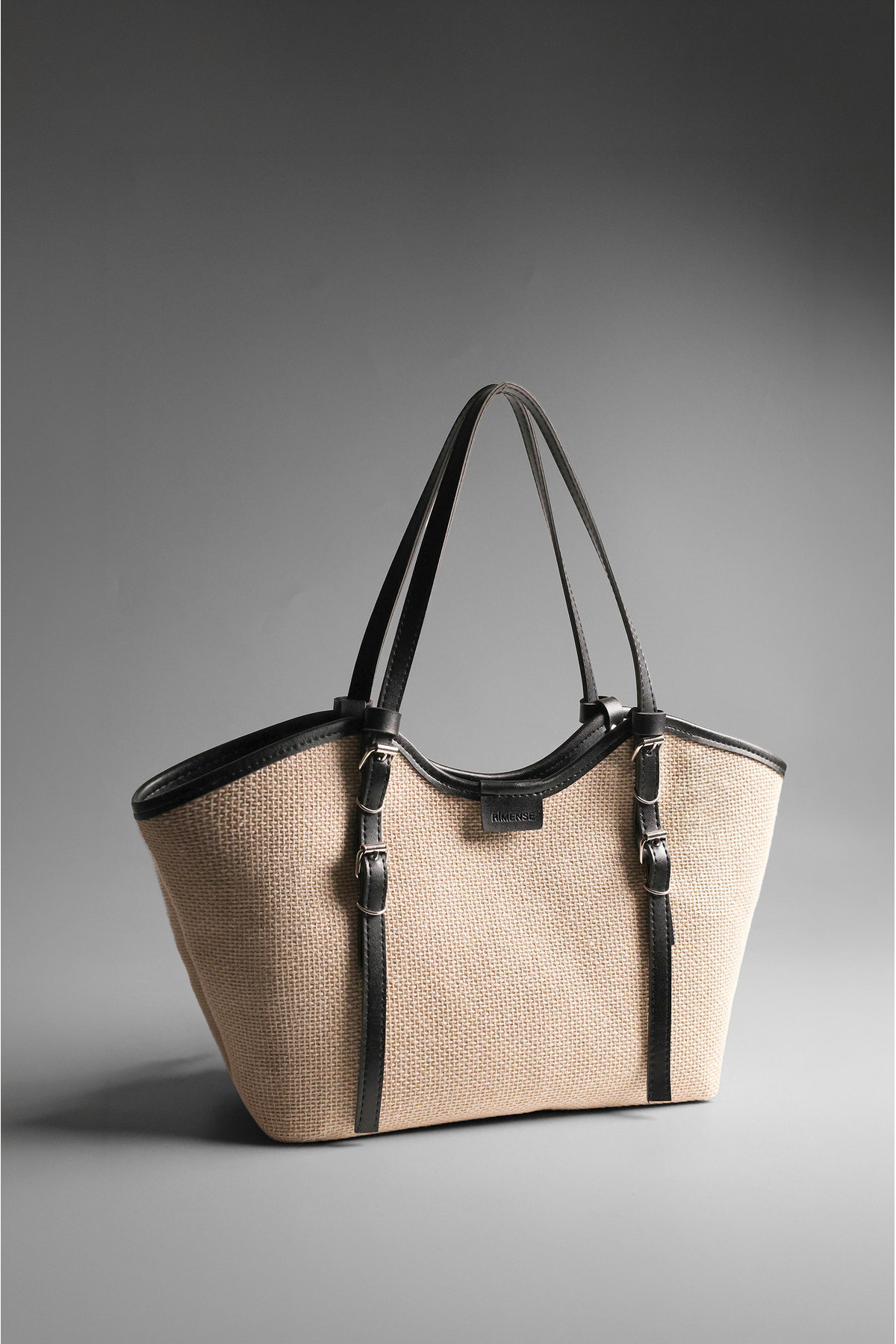 Women's Wicker Black Faux Leather Handle Lined Hand and Shoulder Bag