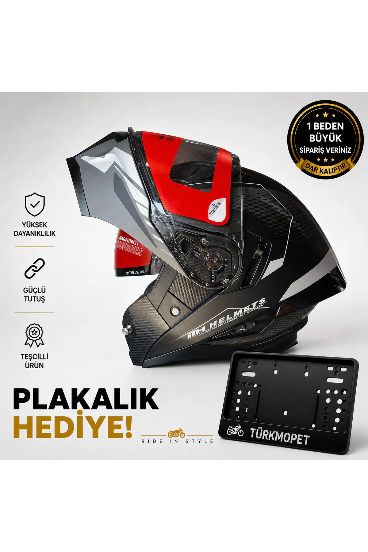 【ASC2NT】プレオーダーポカ【レオン】 TÜRKMOPET MH Sports Çene Açılır Güneş Vizörlü Kask + Plakalık